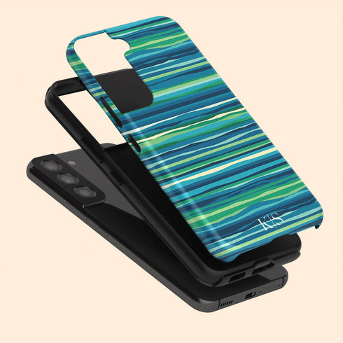 Custom Initials Tropical Turquoise Stripes Galaxy Case