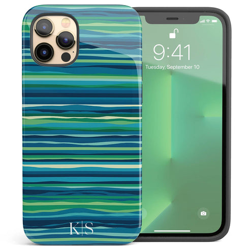 Custom Initials Tropical Turquoise Stripes iPhone Case