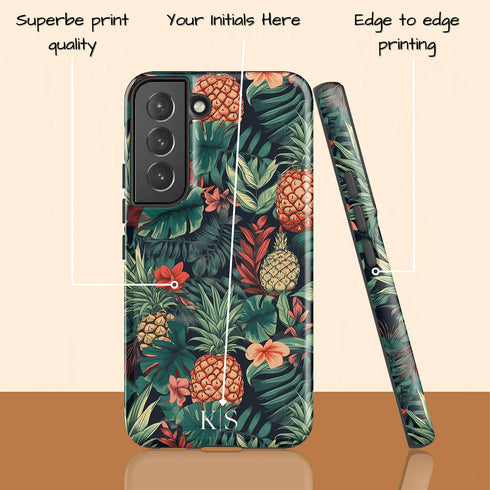 Custom Initials Tropical Pineapples & Flowers Galaxy Case