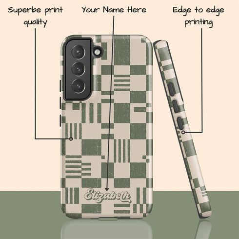 Custom Name Retro Geometric Checkerboard Galaxy Case