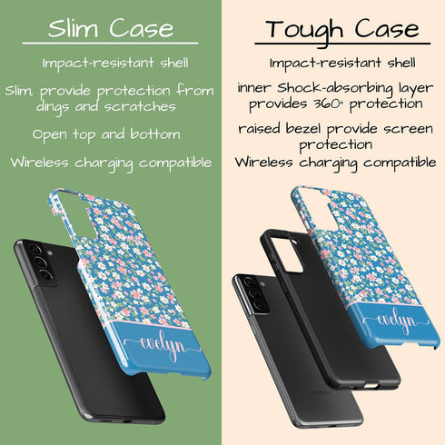 Custom Name Tiny Blue Floral Galaxy Case