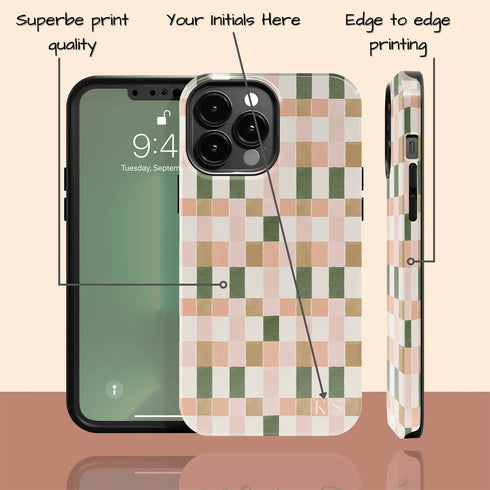 Custom Initials Tartan Plaid Checkerboard iPhone Case