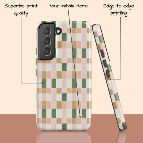 Custom Initials Tartan Plaid Checkerboard Galaxy Case