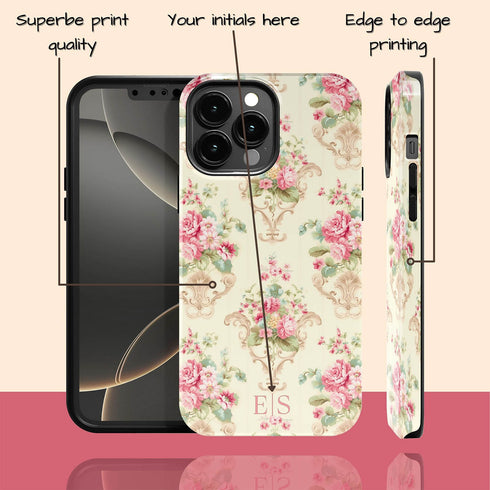 Custom Initials Shabby Chic Rococo iPhone Case