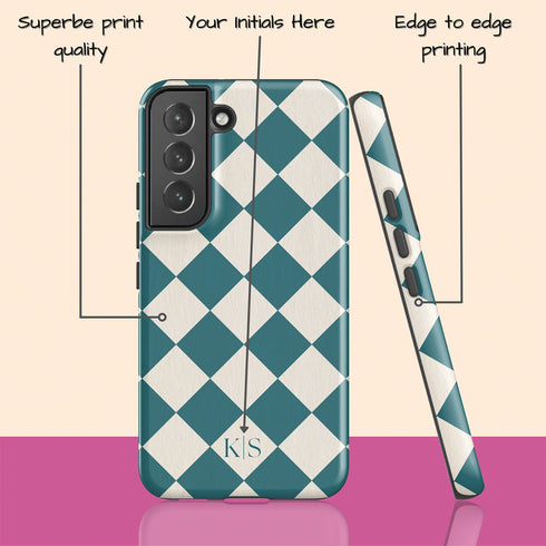 Custom Initials Argyle Checkerboard Galaxy Case