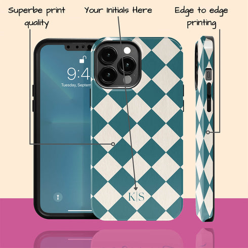 Custom Initials Argyle Checkerboard iPhone Case