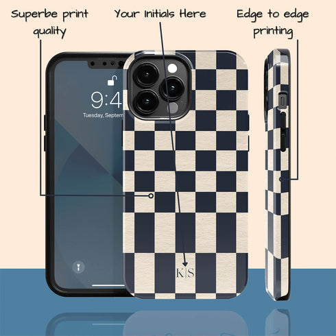 Custom Initials Retro Checkerboard iPhone Case