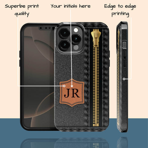 Personalized Denim Zipper Leather Patch iPhone Case