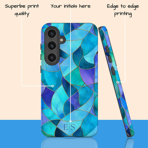 Custom Initials Blue Abstract Stained Glass Galaxy Case