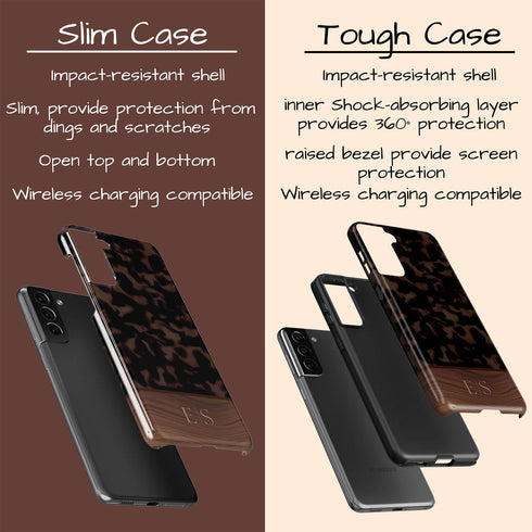 Custom Wood Initials Dark Tortoiseshell Galaxy Case