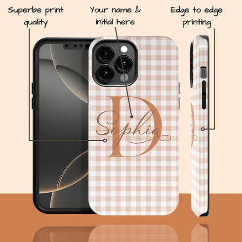 Custom Gingham Name & Initials iPhone Case