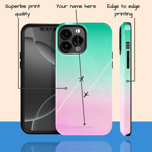 Personalized Pastel Gradient Sky Airplane iPhone Case