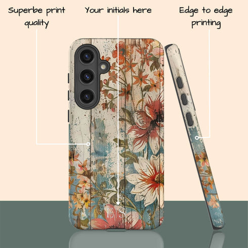Custom Initials Boho Chic Vintage Floral Galaxy Case