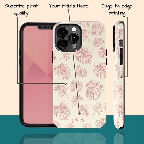 Custom Initials Tropical Monstera Leaves iPhone Case