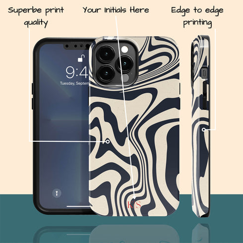 Custom Initials Swirl Wavy Marble iPhone Case
