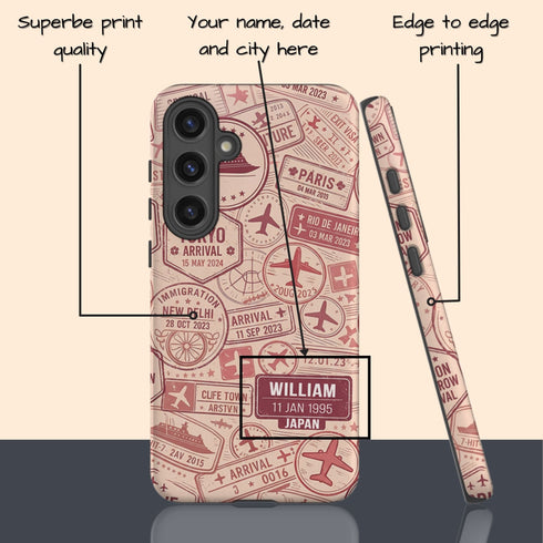 Personalized Travel Stamp Galaxy Case - Name, Date & Favorite City