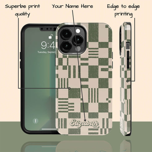 Custom Name Retro Geometric Checkerboard iPhone Case