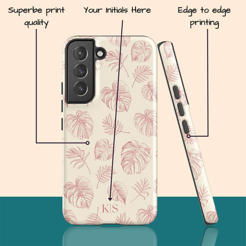 Custom Initials Tropical Monstera Leaves Galaxy Case