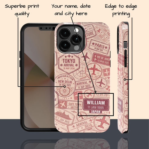 Personalized Travel Stamp iPhone Case - Name, Date & Favorite City