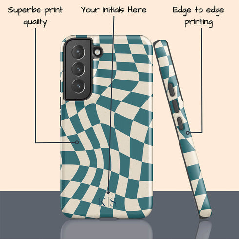 Custom Initials Wavy Groovy Checkerboard Galaxy Case
