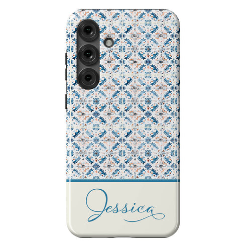 Custom Name Blue Mediterranean Tiles Galaxy Case