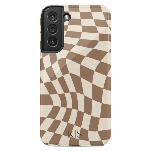 Custom Initials Wavy Groovy Checkerboard Galaxy Case