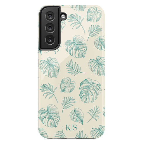 Custom Initials Tropical Monstera Leaves Galaxy Case