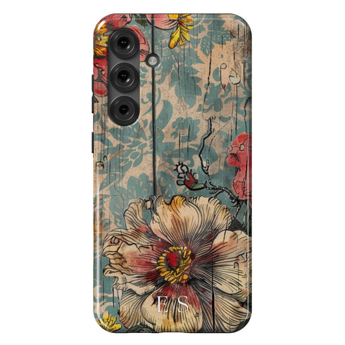 Custom Initials Boho Chic Vintage Floral Galaxy Case