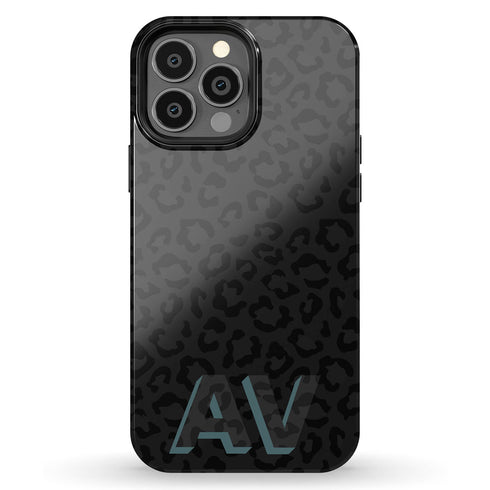 Custom 3D Initials Dark Leopard iPhone Case - Centered