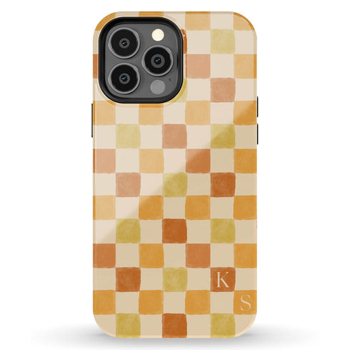 Custom Initials Watercolor Checkerboard iPhone Case