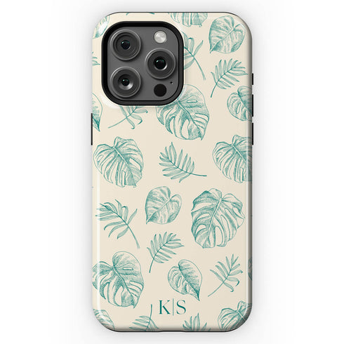 Custom Initials Tropical Monstera Leaves iPhone Case