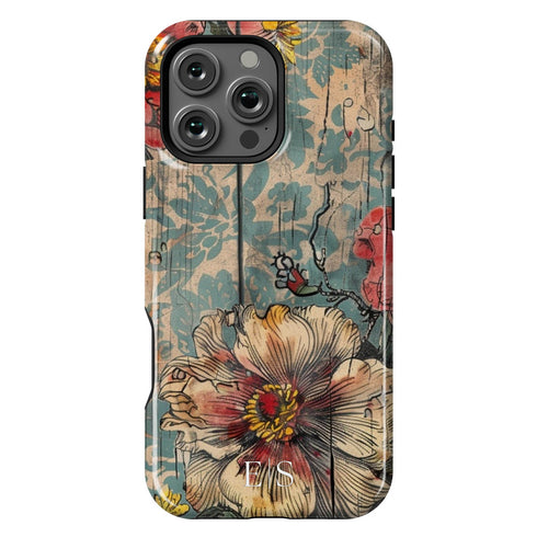 Custom Initials Boho Chic Vintage Floral iPhone Case