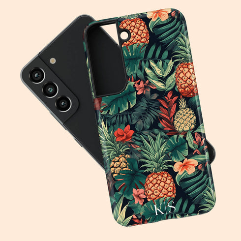 Custom Initials Tropical Pineapples & Flowers Galaxy Case