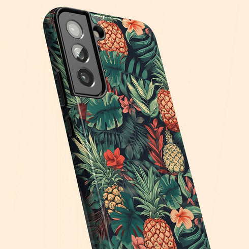 Custom Initials Tropical Pineapples & Flowers Galaxy Case