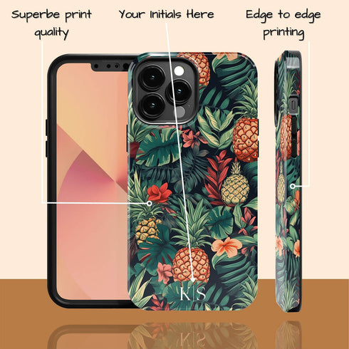 Custom Initials Tropical Pineapples & Flowers iPhone Case