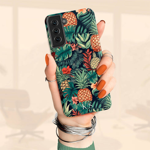 Custom Initials Tropical Pineapples & Flowers Galaxy Case