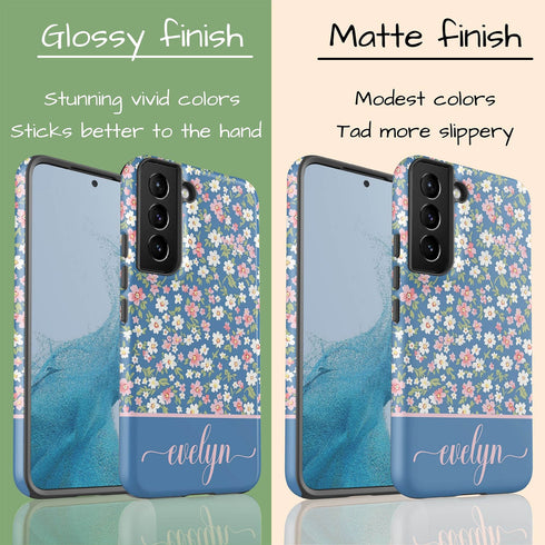 Custom Name Tiny Blue Floral Galaxy Case
