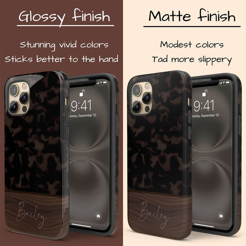 Custom Wood Name Dark Tortoiseshell iPhone Case