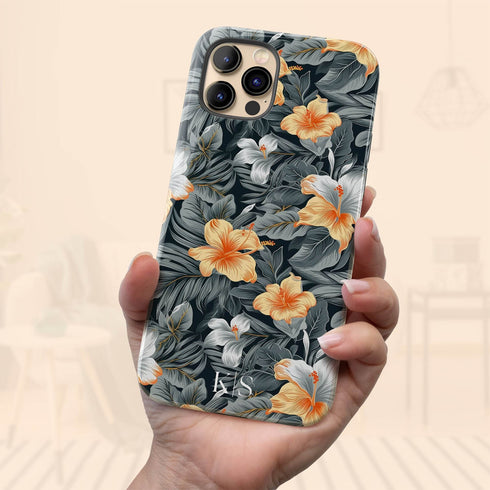 Custom Initials Tropical Hibiscus Flowers iPhone Case