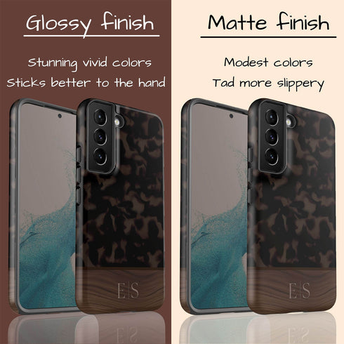 Custom Wood Initials Dark Tortoiseshell Galaxy Case