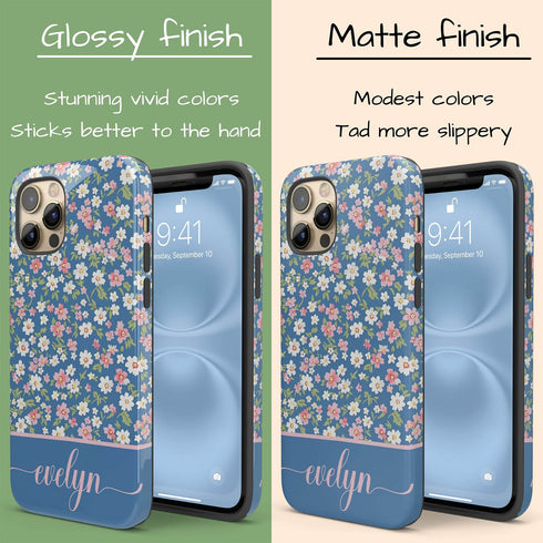Custom Name Tiny Blue Floral iPhone Case