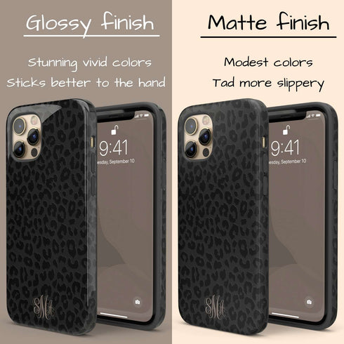 Dark Leopard Custom Curly Initials iPhone Case - Centered