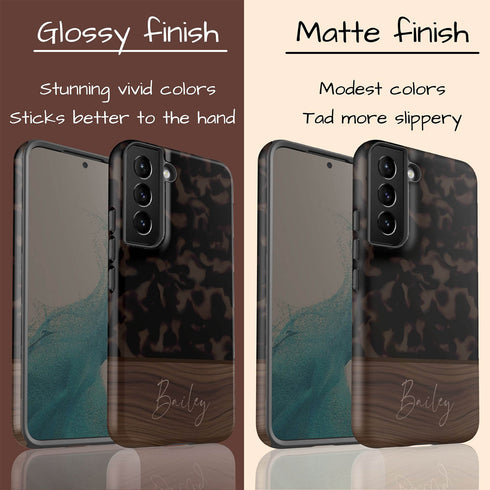 Custom Wood Name Dark Tortoiseshell Galaxy Case