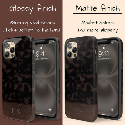 Custom Wood Initials Dark Tortoiseshell iPhone Case