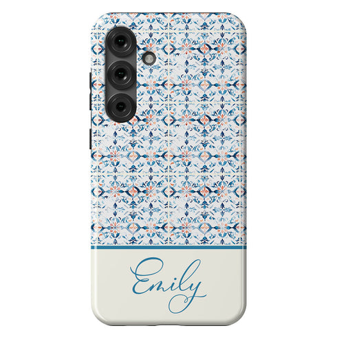 Custom Name Blue Mediterranean Tiles Galaxy Case