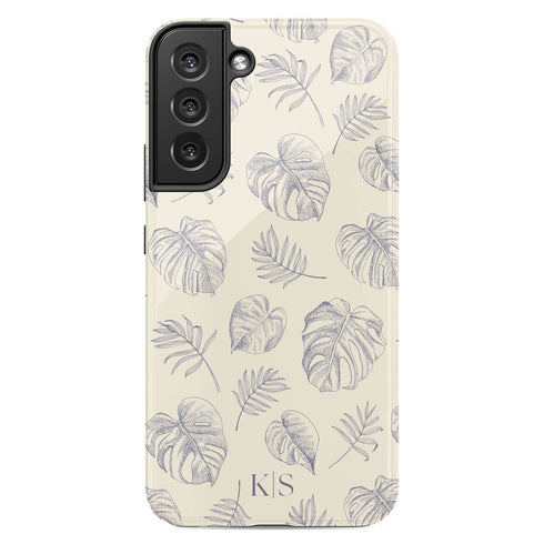 Custom Initials Tropical Monstera Leaves Galaxy Case