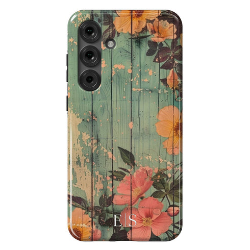 Custom Initials Boho Chic Vintage Floral Galaxy Case