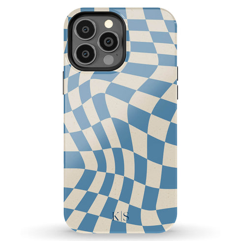Custom Initials Wavy Groovy Checkerboard iPhone Case