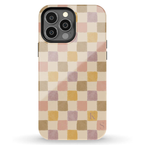 Custom Initials Watercolor Checkerboard iPhone Case