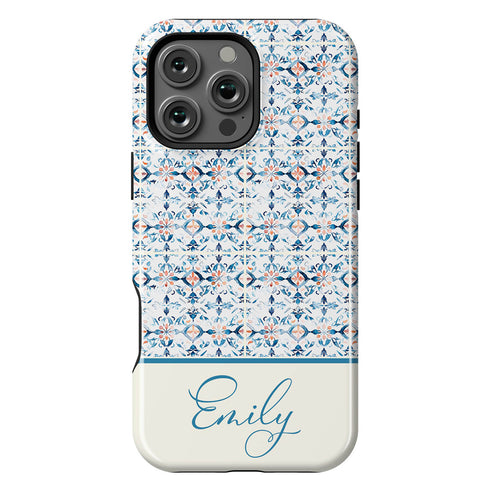 Custom Name Blue Mediterranean Tiles iPhone Case